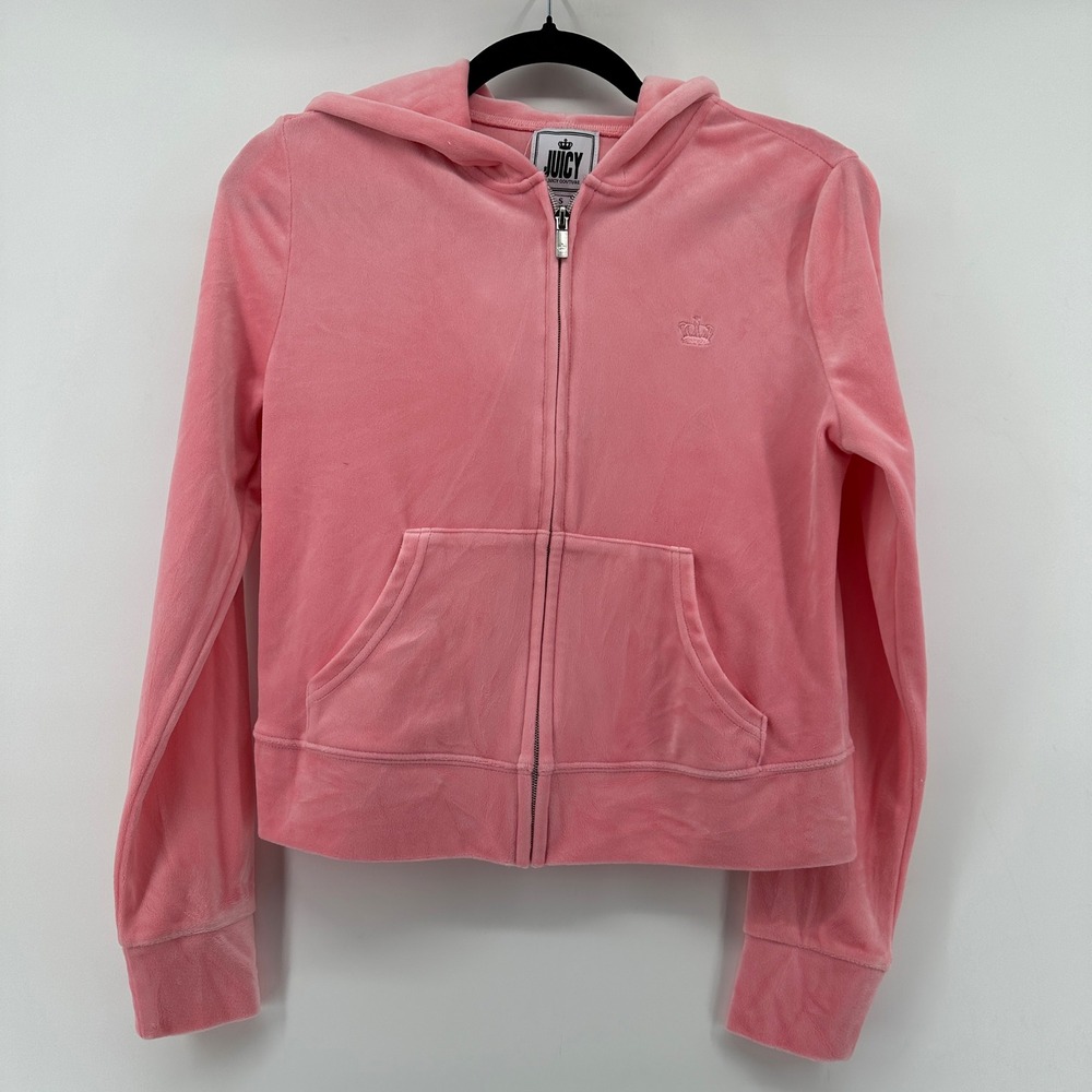 Juicy by Juicy Couture Womens Pink Velour Zip Up Crown Logo Hoodie SA268-1100 S